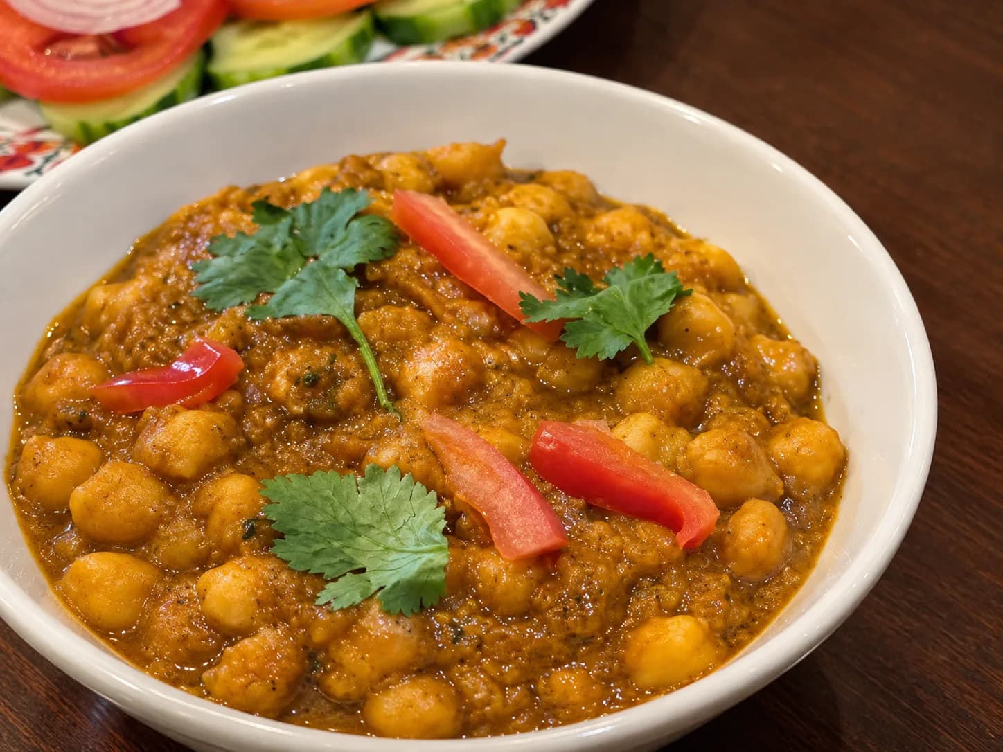 Chana Masala de garbanzos en salsa especiada en Royal king indian cuisine, cocina india en Sant Martí, Barcelona